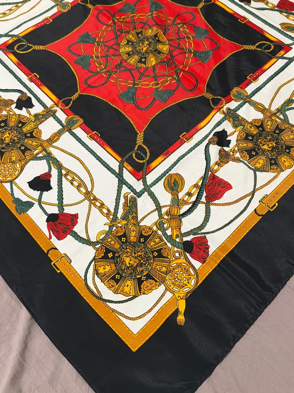 Hermes Silk Scarf - Black, Red, Gold - Picture 4 of 12